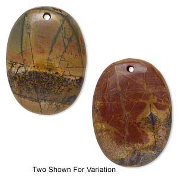 Red creek jasper 1pkg1, top-drilled flat back oval focal B grade, 47x35mm image number 0