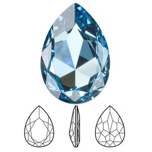 Fancy stone 1pk aquamarine foil back, Crystal Passions® 30x20mm pear 4327