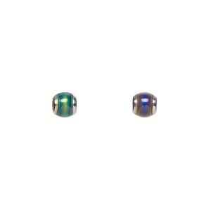 Bead, acrylic and imitation rhodium-plated brass, multicolored, 5mm color-changing rondelle. Sold per pkg of 12.