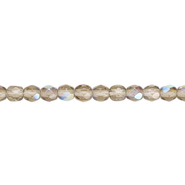 Bead, Czech fire-polished glass, smoke AB, 4mm faceted round. Sold per pkg of 1,200 (1 mass). image number 0