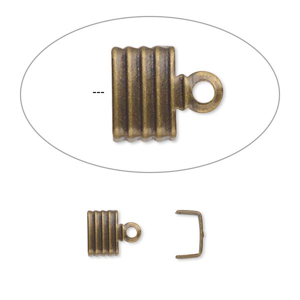 Cord end, fold-over, antique gold-plated brass, 6.5x4.5mm corrugated U-shape, 6mm inside diameter. Sold per pkg of 500. image number 0