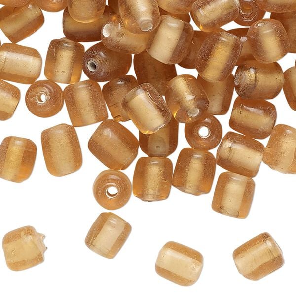 Bead, glass, translucent light tan, 7x5mm-8x6mm round tube. Sold per 2-ounce pkg of approximately 170 beads. image number 0