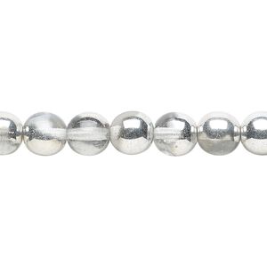 Bead, Czech glass druk, clear with half-coat silver, 8mm round. Sold per 15-1/2" to 16" strand.