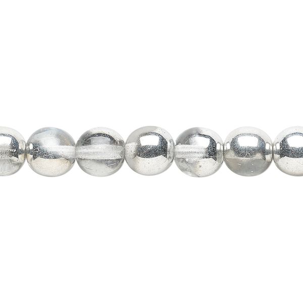 Bead, Czech glass druk, clear with half-coat silver, 8mm round. Sold per 15-1/2" to 16" strand. image number 0