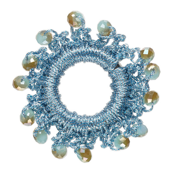 Focal, glass / nylon / steel, turquoise blue and copper, 36-38mm open round with fringe. Sold per pkg of 4. image number 0