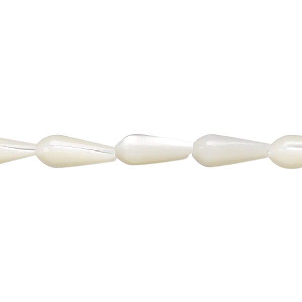 Bead, mother-of-pearl shell (bleached), white, 12x5mm teardrop, Mohs hardness 3-1/2. Sold per 15-1/2" to 16" strand. image number 0