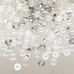 Seed bead mix, glass, pkg/100g, #6 round, translucent and transparent multi-clear.