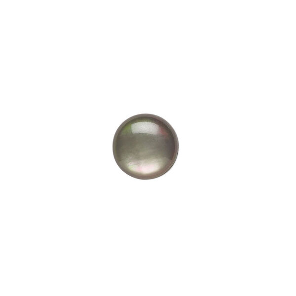 Cabochon, black lip shell (coated), black, 10mm calibrated round, Mohs hardness 3-1/2. Sold per pkg of 2. image number 0