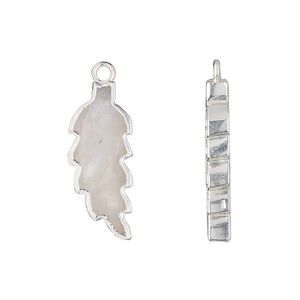 Drop, sterling silver and rainbow moonstone (natural), 23x10mm hand-cut double-sided flat feather, Mohs hardness 6 to 6-1/2. Sold individually.