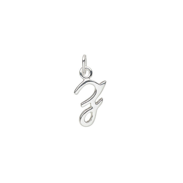 Charm, sterling silver, 9x8mm Champagne cursive alphabet letter "Z." Sold individually. image number 0