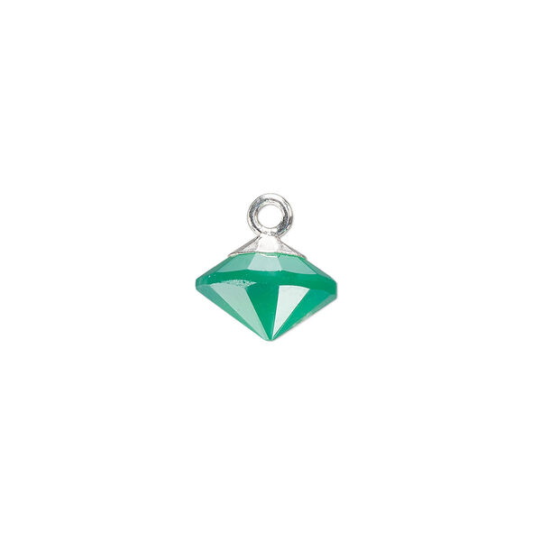 Drop, green onyx (dyed) / sterling silver / silver-plated copper, 11x9mm hand-cut faceted bicone. Sold individually. image number 0