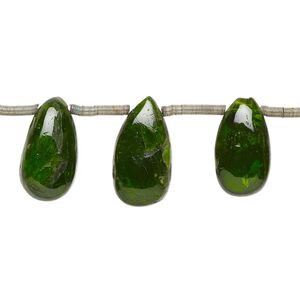 Chrome diopside 1pkg16, hand-cut top-drilled puffed teardrop bead graduated 9x6mm-16x9mm