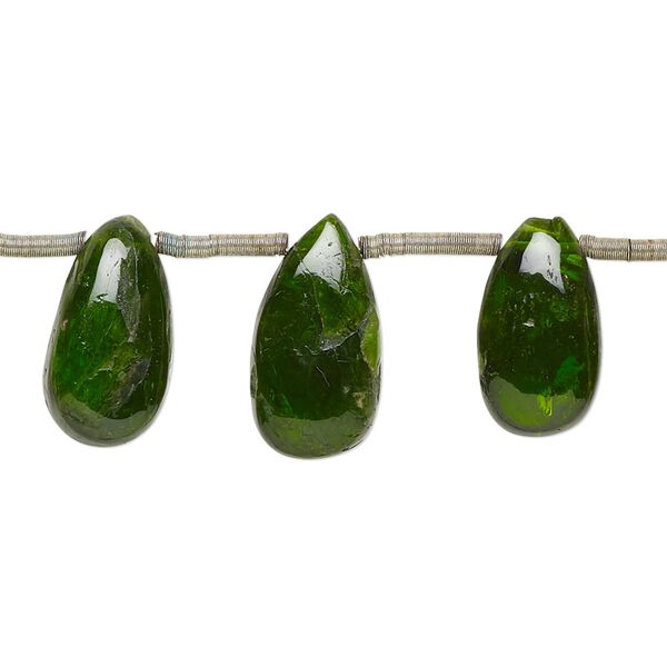 Chrome diopside 1pkg16, hand-cut top-drilled puffed teardrop bead graduated 9x6mm-16x9mm image number 0