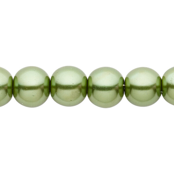 Bead, crystal pearl, medium green, 10mm round. Sold per pkg of (2) 15-1/2" to 16" strands, approximately 80 beads. image number 0
