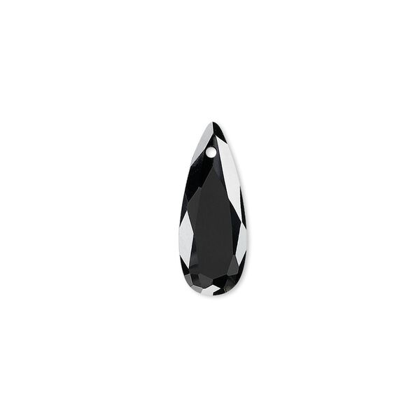 Drop, cubic zirconia, black, 18x7mm hand-faceted teardrop, Mohs hardness 8-1/2. Sold per pkg of 2. image number 0