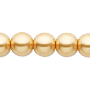 Bead, crystal pearl, gold, 12mm round. Sold per 15-1/2" to 16" strand, approximately 30 beads.