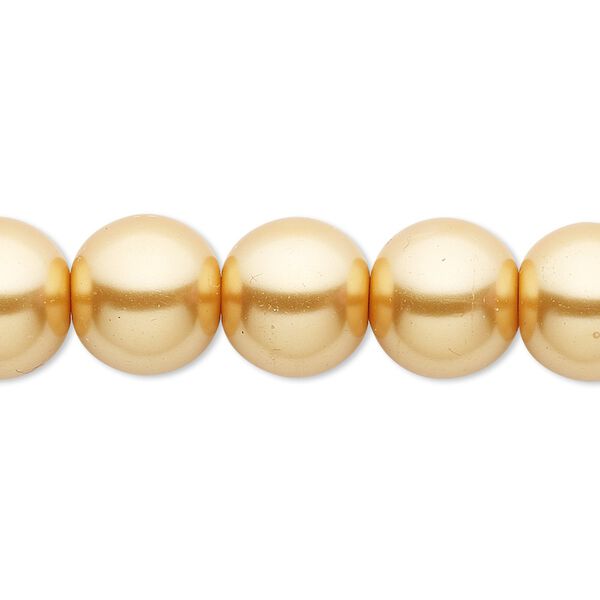 Bead, crystal pearl, gold, 12mm round. Sold per 15-1/2" to 16" strand, approximately 30 beads. image number 0