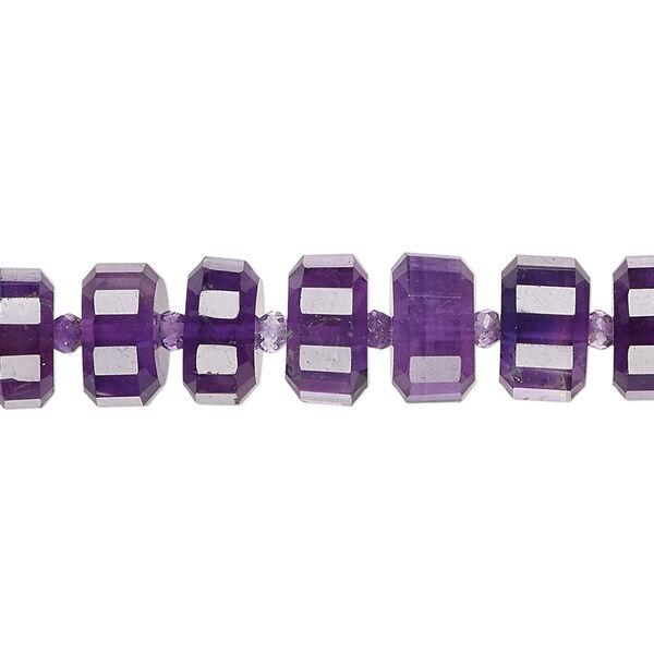 Amethyst 1pkg10, hand-cut faceted drum bead natural B+ grade, graduated 8x5mm-10x6mm image number 0