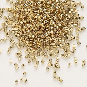 Seed bead, Delica®, glass, pkg/4g, #11 round, opaque 24Kt gold-plated light (DB-0034).
