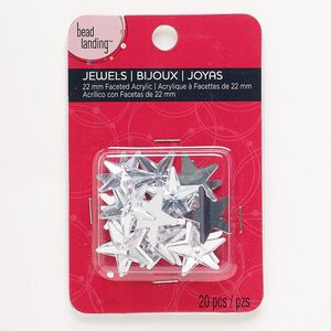 Flat back, acrylic, clear, 20x20mm-21x21mm faceted star. Sold per pkg of 20.