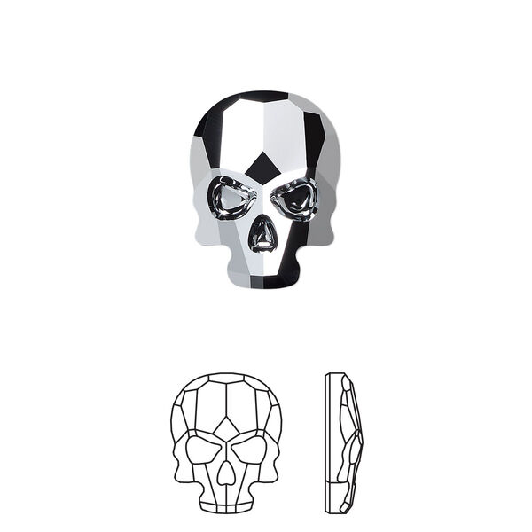 Flat back 1pk crystal light chrome foil back, Crystal Passions® 14x10.5mm skull 2856 image number 0