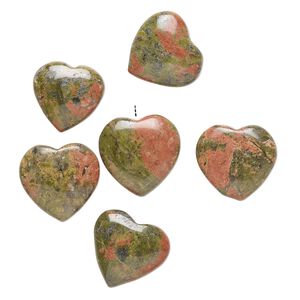 Unakite 1pkg6, half-drilled puffed heart drop natural 14-16mm