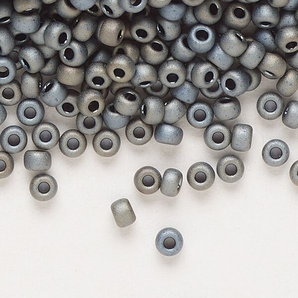 Seed bead, Miyuki, glass, pkg/250g, #8 rocaille, opaque matte metallic silver grey, (RR-2002). image number 0