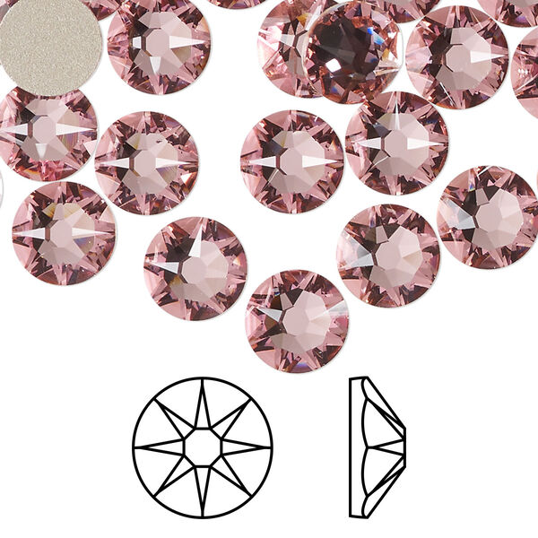 Flat back 12pk light rose foil back, Crystal Passions® 8.412-8.672mm rose round SS40 2088 image number 0