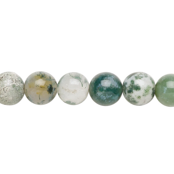 Bead, tree agate (natural), 8mm round, B grade, Mohs hardness 6-1/2 to 7. Sold per 15-1/2" to 16" strand. image number 0