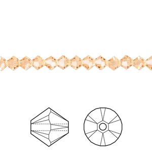 Bead 48pk light peach, Crystal Passions® 4mm bicone 5328