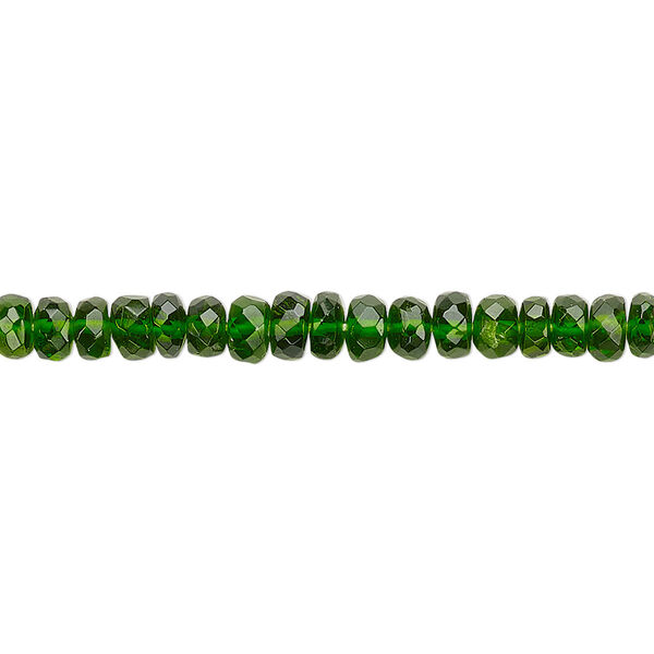Bead, chrome diopside (natural), 3x1mm-5x3mm hand-cut faceted rondelle with 0.4-1.4mm hole, A- grade, Mohs hardness 5-1/2 to 6. Sold per 8-inch strand. image number 0