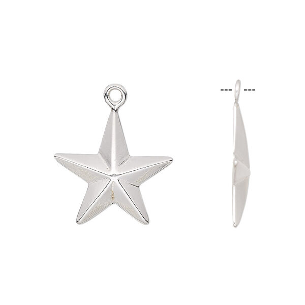 Charm, sterling silver, 17mm single-sided star. Sold individually. image number 0