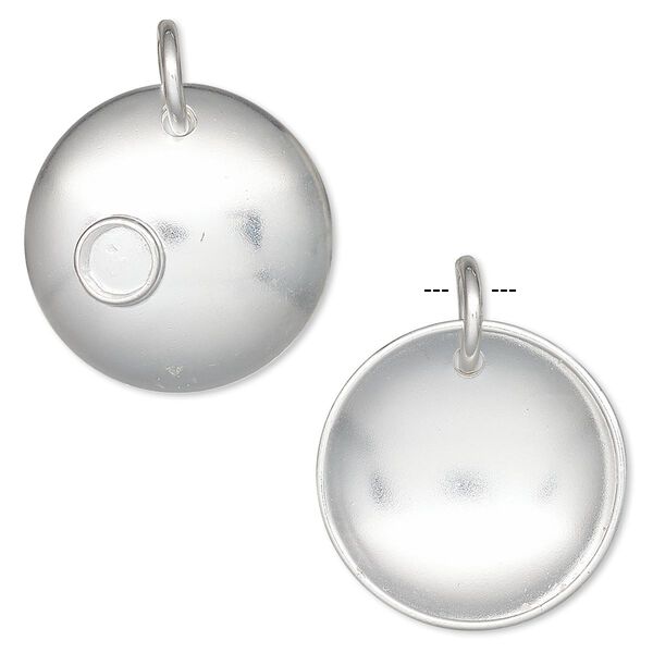 Drop, Hill Tribes, silver-plated brass, 21mm domed round with 4mm round setting. Sold individually. image number 0