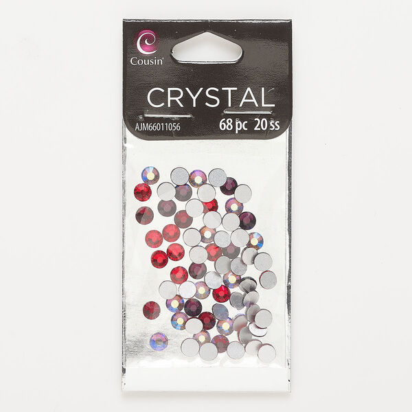 Flat back mix, glass, red / clear AB / purple, 4.6-4.8mm faceted round, SS20. Sold per pkg of 68. image number 0