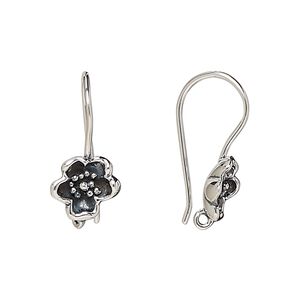 Ear wire 1pkg2 sterling silver, 21mm flower / open loop, 20 gauge antiqued 1 pair