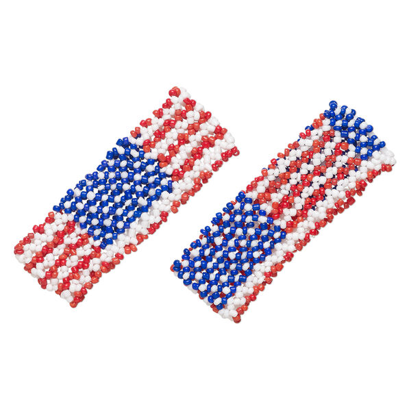 Bracelet, Just for Fun, stretch, glass seed beads and elastic 1pkg2, red / white / blue, 26mm width, 6-1/2 inches. image number 0