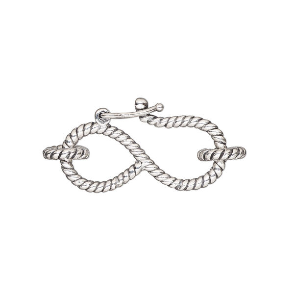 Clasp, S-hook, antiqued sterling silver, 25x14mm rope design with safety latch. Sold individually. image number 0