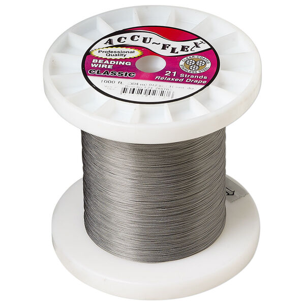 Beading wire, Accu-Flex®, nylon and stainless steel, clear, 21 strand, 0.012-inch diameter. Sold per 1,000-foot spool. image number 0