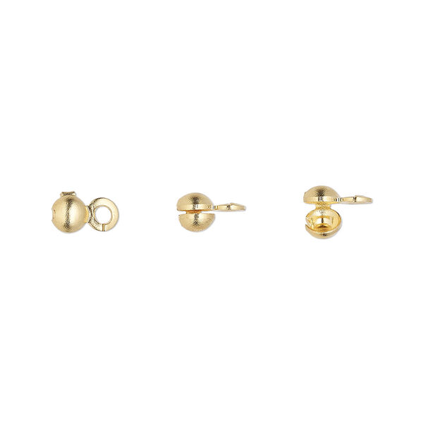 Bead tip, gold-plated brass, 6x3mm side clamp-on with open loop. Sold per pkg of 100. image number 0