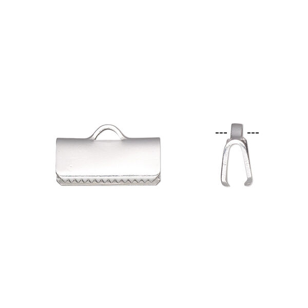 Ribbon crimp end, silver-plated brass, 13x5mm rectangle. Sold per pkg of 10. image number 0
