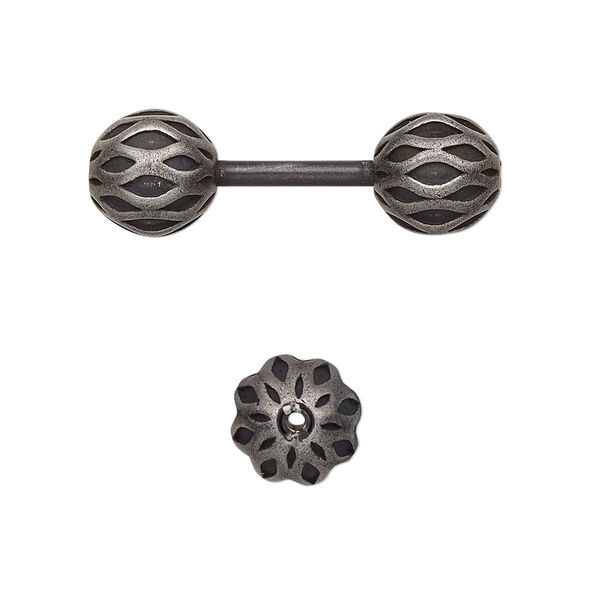 Bead, stainless steel, black, 30x9mm round dumbbell. Sold individually. image number 0