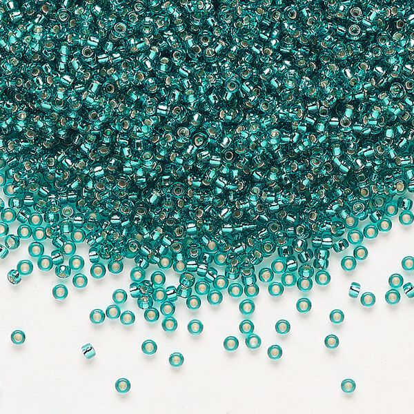 Seed bead, Miyuki, glass, pkg/250g, #15 rocaille, transparent silver-lined teal (RR-2425). image number 0