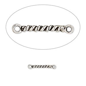 Link, antiqued sterling silver, 10x1.75mm twisted wire bar. Sold per pkg of 6.
