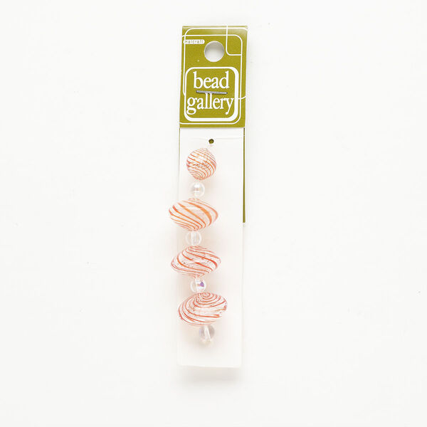 Bead 1pkg4 handblown glass, 12mm round / 20x12mm-20x13 saucer / line design, assortment translucent clear / multicolored image number 0