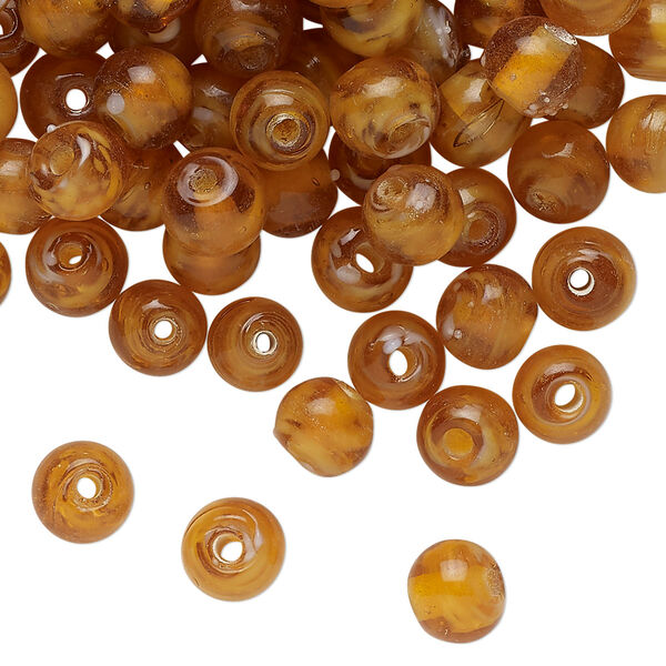 Bead, lampworked glass, translucent honey, 6mm round. Sold per 2-ounce pkg, approximately 160 beads. image number 0