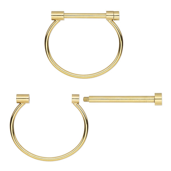 Bracelet, bangle, gold-finished stainless steel, 4mm wide with 57x9mm threaded removable bar, 8 inches. Sold individually. image number 0