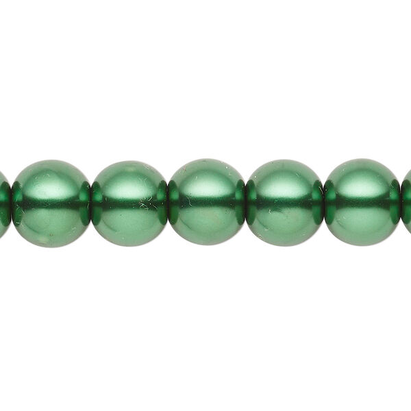 Bead, crystal pearl, forest green, 9-10mm round. Sold per pkg of (2) 15-1/2" to 16" strands, approximately 80 beads. image number 0