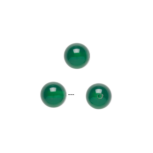 Bead, green agate (dyed), 6mm half-drilled round, B grade, Mohs hardness 6-1/2 to 7. Sold per pkg of 2. image number 0