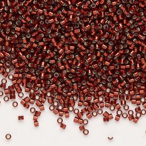 Seed bead, Delica®, glass, pkg/7.5g, #11 round, opaque silver-lined dark cranberry (DB-1202).
