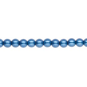 Pearl 2pk metallic blue, Celestial Crystal® 4mm round 15.5-16 inch